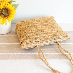 Elena Handbags Straw Woven Tote with Floral Design