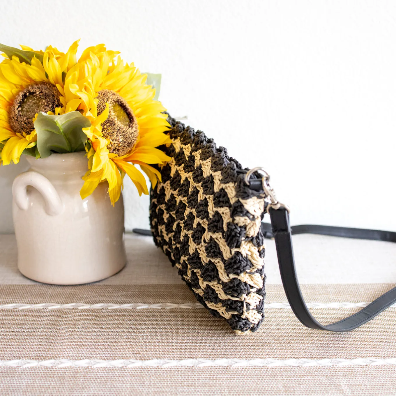 Elena Handbags Straw Woven Striped Crossbody Bag