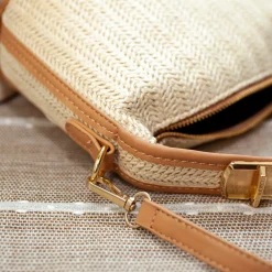 Elena Handbags Straw Woven Purse with Leather Accent