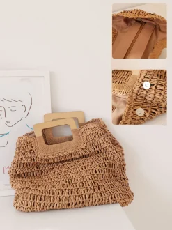 Elena Handbags Straw Woven Top Handle Tote Bag