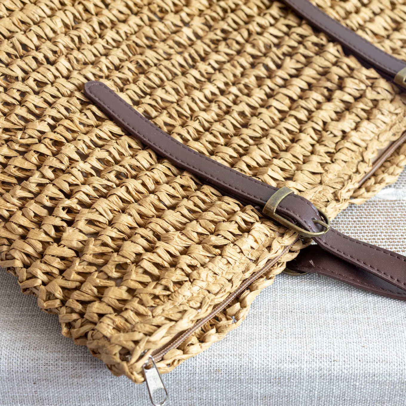 Elena Handbags Straw Woven Tote Bag with Leather Strap