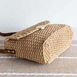 Elena Handbags Straw Woven Messenger Bag with Flap