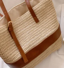 Elena Handbags Straw Woven Tote Shoulder Bag