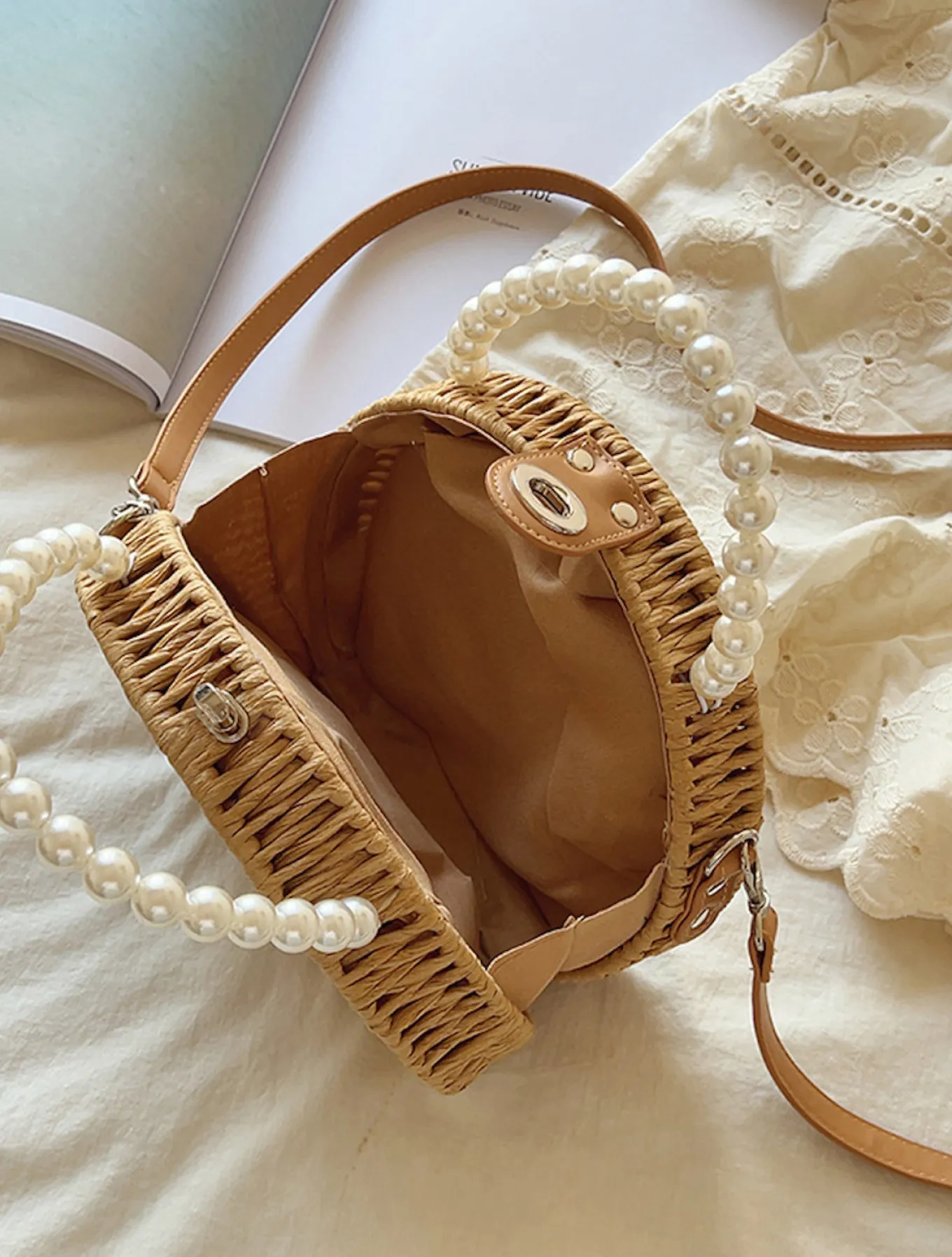 Elena Handbags Straw Woven Round Shoulder Purse