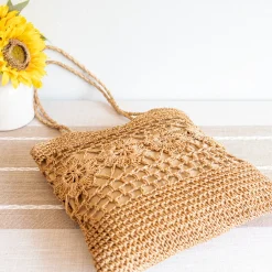 Elena Handbags Straw Woven Summer Fashion Bag with Floral Designs