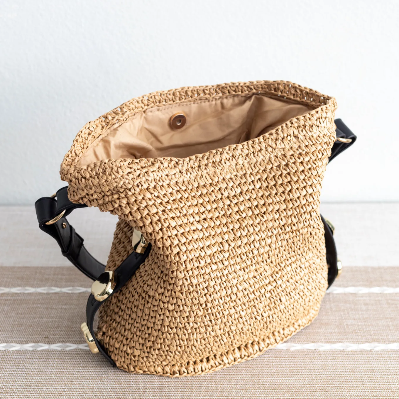 Elena Handbags Straw Woven Tote with Leather Straps