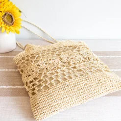 Elena Handbags Straw Woven Summer Fashion Bag with Floral Designs