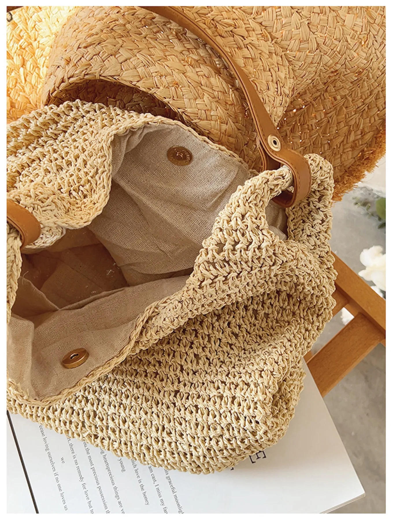 Elena Handbags Straw Woven Tote with Leather Straps