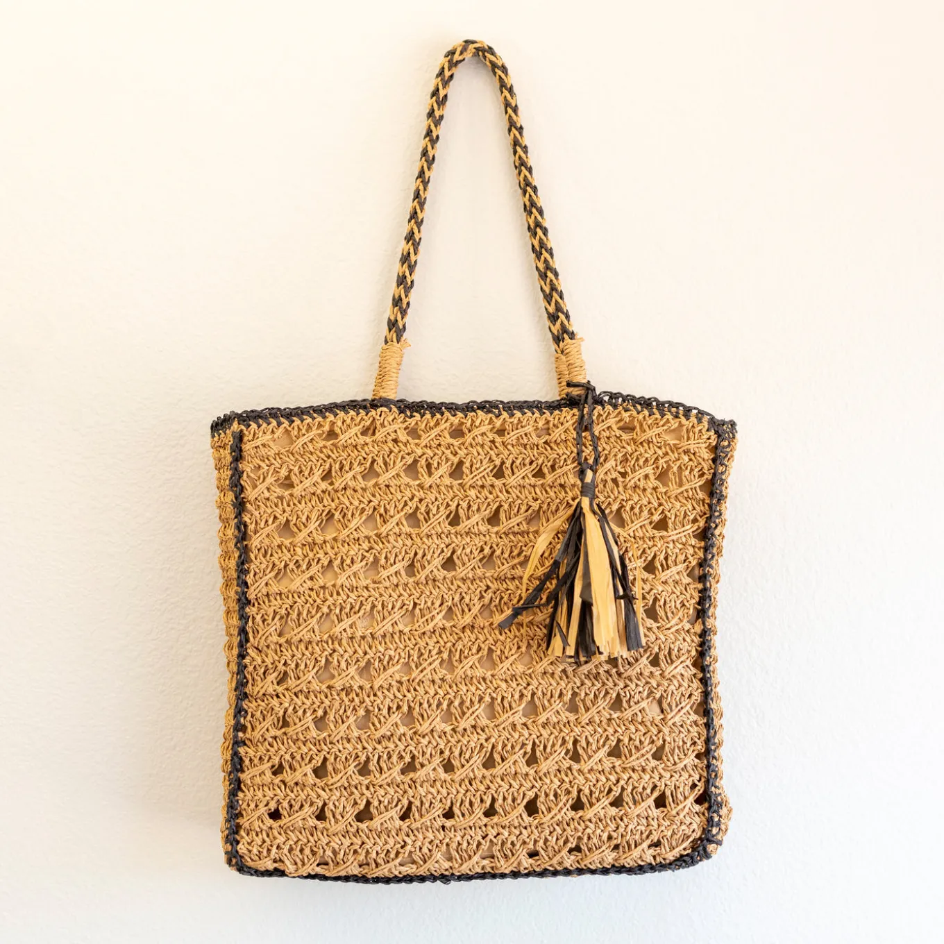 Elena Handbags Straw Woven Shoulder Bag with Tassel