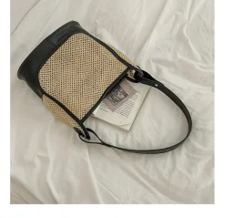 Elena Handbags Straw Woven Work Shoulder Bag with Leather Accent