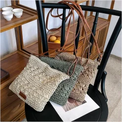 Elena Handbags Straw Woven Crossbody Purse