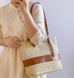 Elena Handbags Straw Woven Tote Shoulder Bag