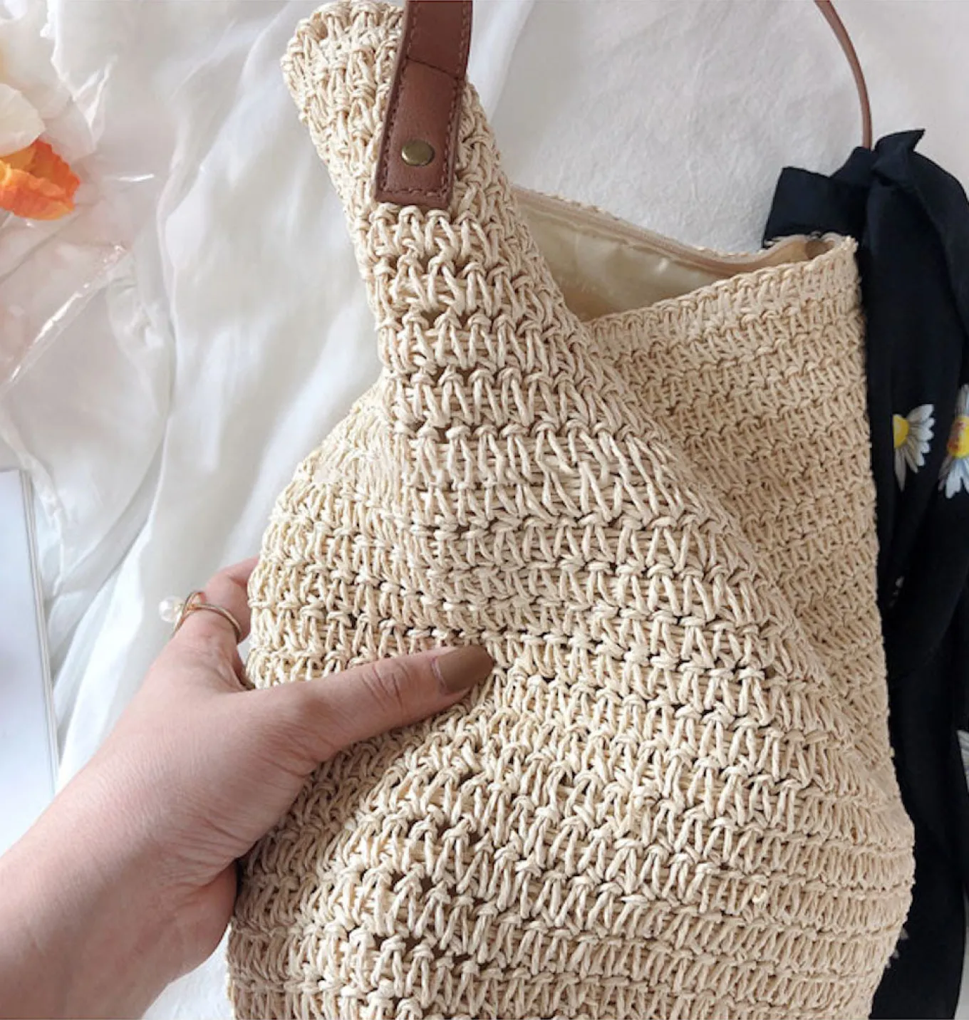 Elena Handbags Straw Woven Retro Shoulder Bag