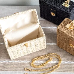Elena Handbags Straw Woven Box Shoulder Bag