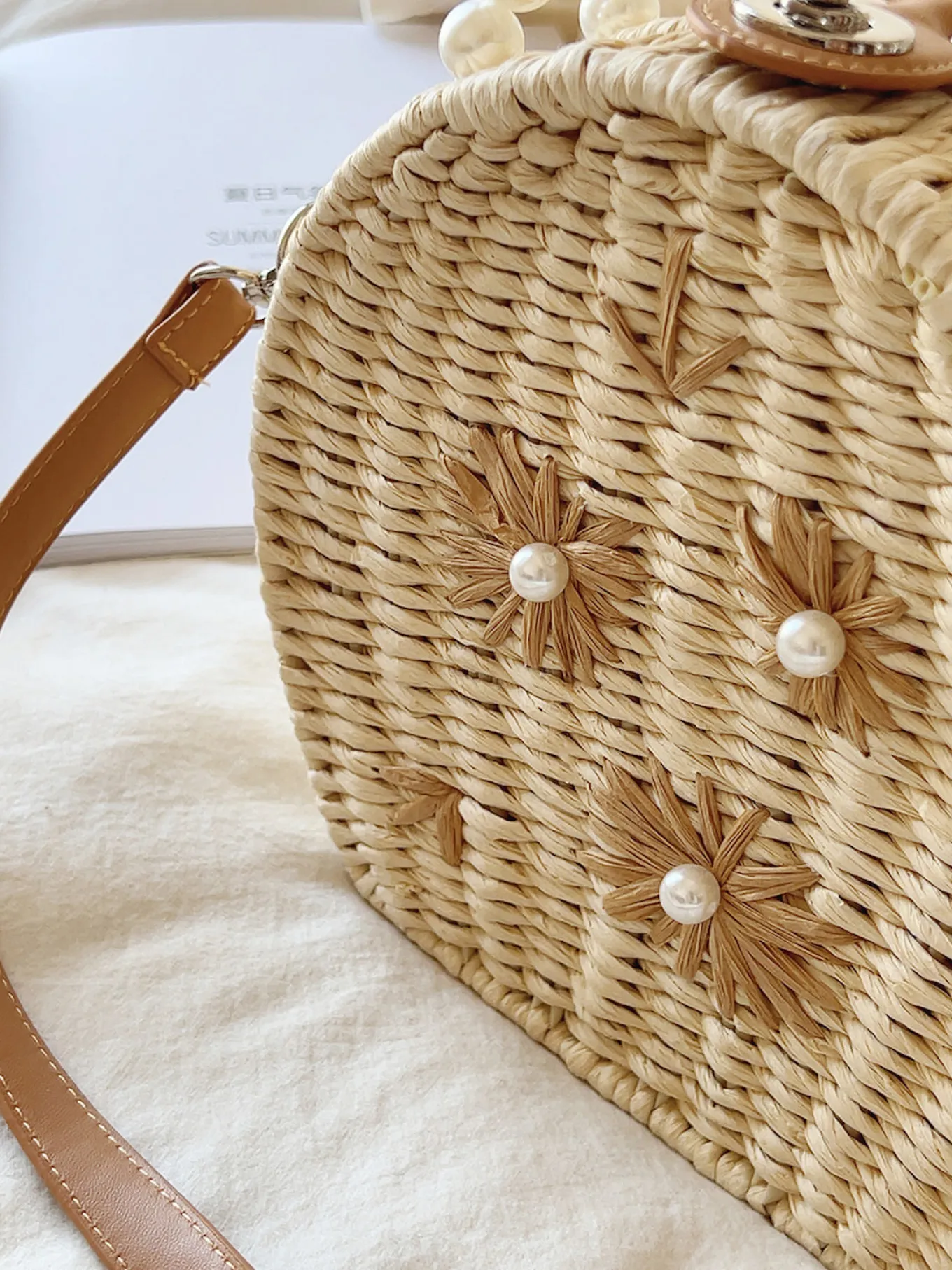 Elena Handbags Straw Woven Round Shoulder Purse