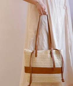 Elena Handbags Straw Woven Tote Shoulder Bag