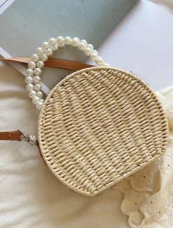 Elena Handbags Straw Woven Round Shoulder Purse