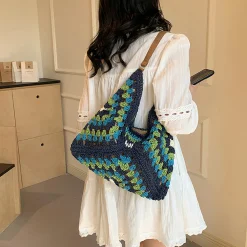 Elena Handbags Straw Woven Fashion Shoulder Bag