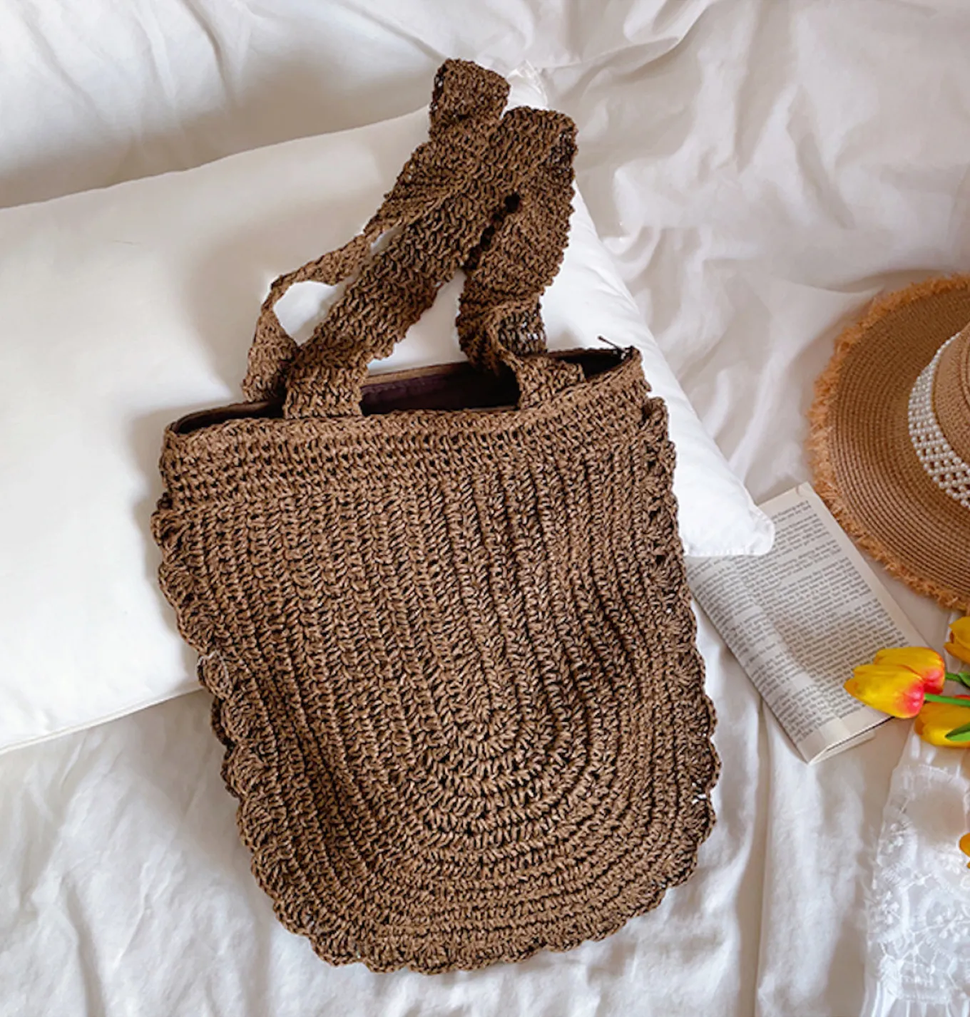 Elena Handbags Straw Woven Shoulder Bag