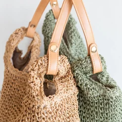 Elena Handbags Straw Woven Tote with Leather Straps