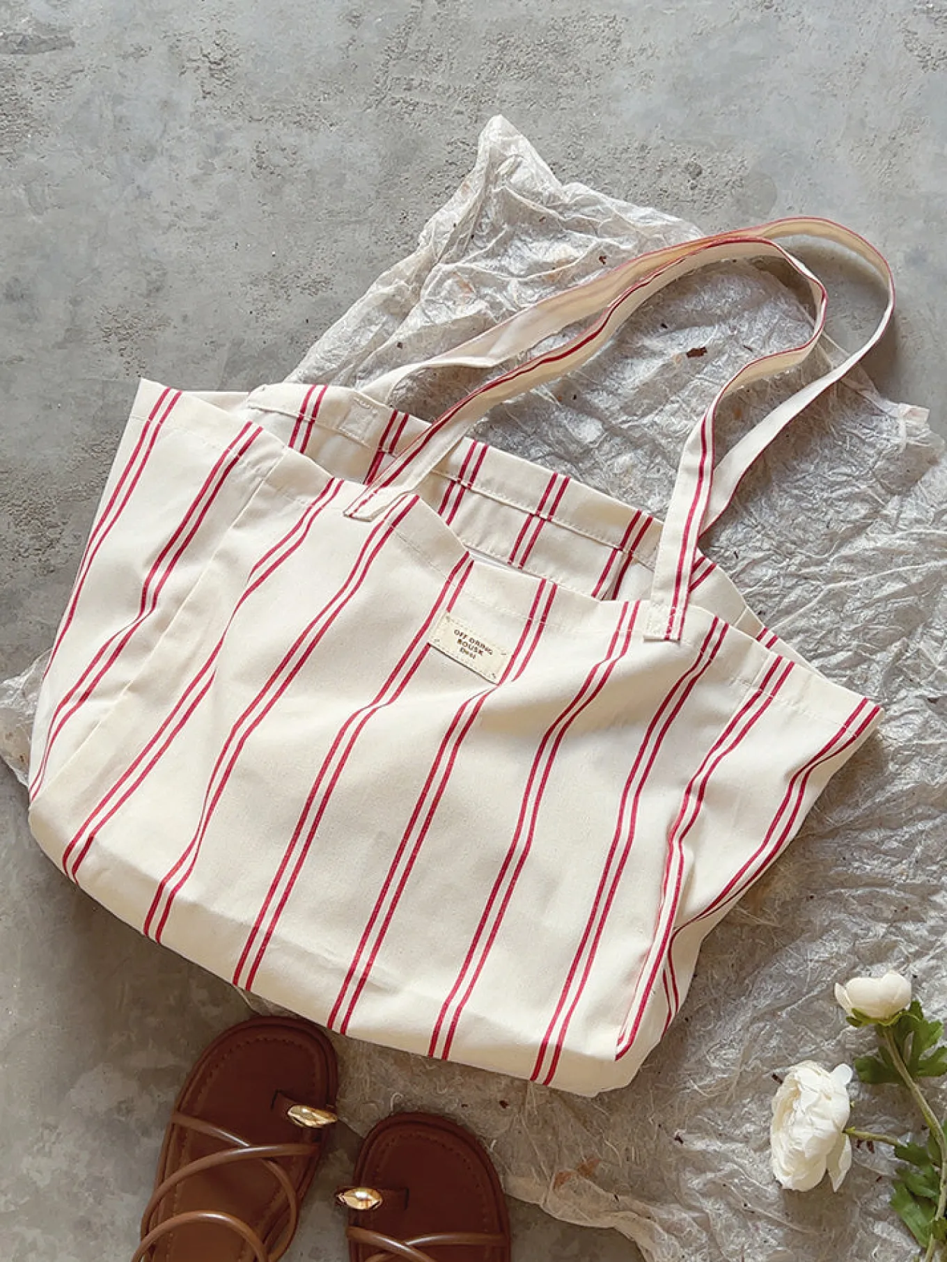 Elena Handbags Striped Cotton Canvas Shoulder Bag