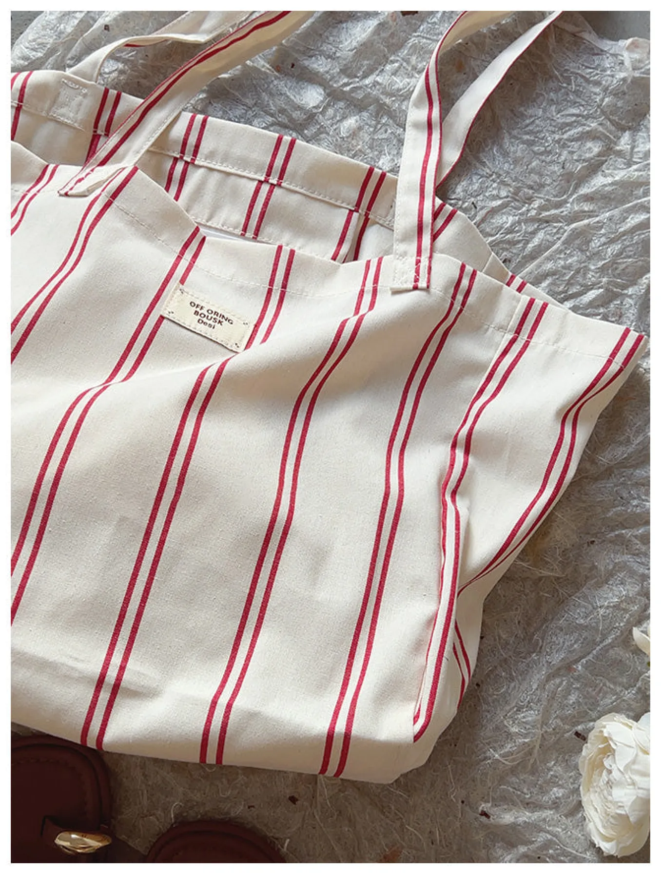 Elena Handbags Striped Cotton Canvas Shoulder Bag