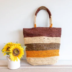 Elena Handbags Striped Large Soft Raffia Woven Summer Straw Tote Bag