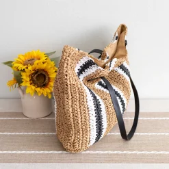 Elena Handbags Striped Large Straw Woven Tote