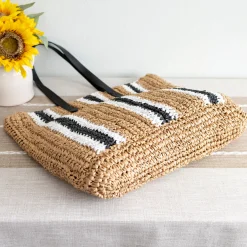 Elena Handbags Striped Large Straw Woven Tote