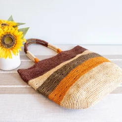 Elena Handbags Striped Large Soft Raffia Woven Summer Straw Tote Bag