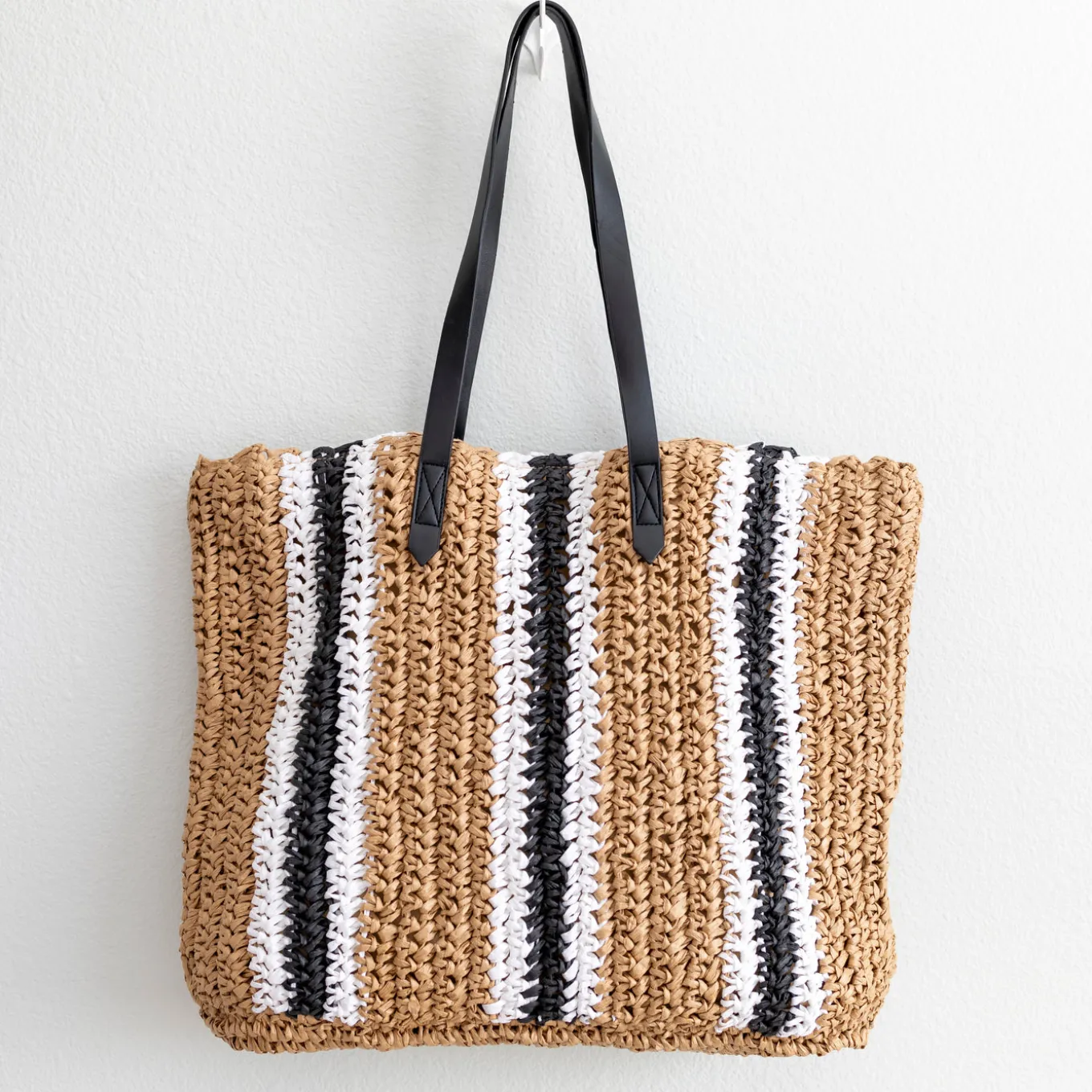 Elena Handbags Striped Large Straw Woven Tote