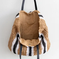 Elena Handbags Striped Large Straw Woven Tote