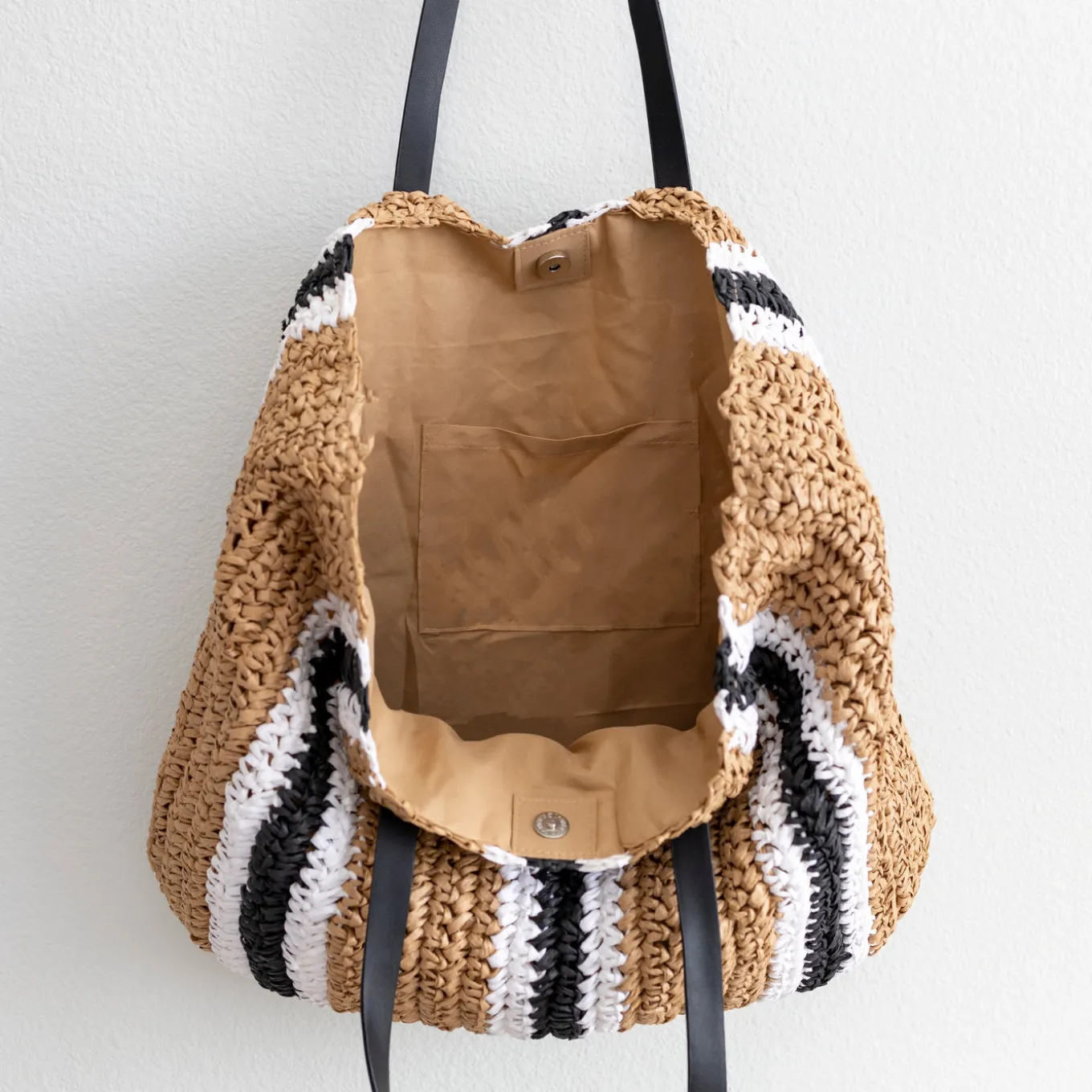 Elena Handbags Striped Large Straw Woven Tote