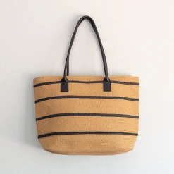 Elena Handbags Striped Straw Woven Summer Tote