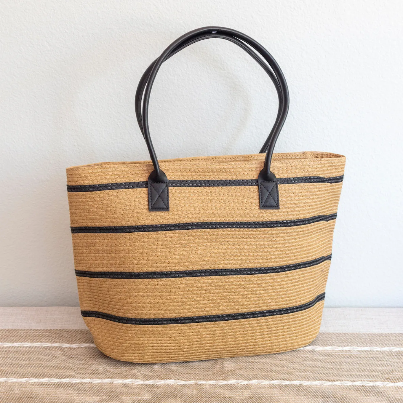 Elena Handbags Striped Straw Woven Summer Tote