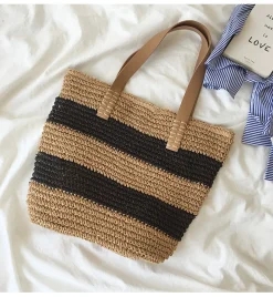 Elena Handbags Striped Straw Woven Tote Bag