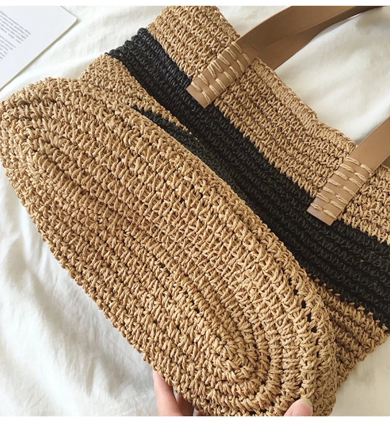 Elena Handbags Striped Straw Woven Tote Bag