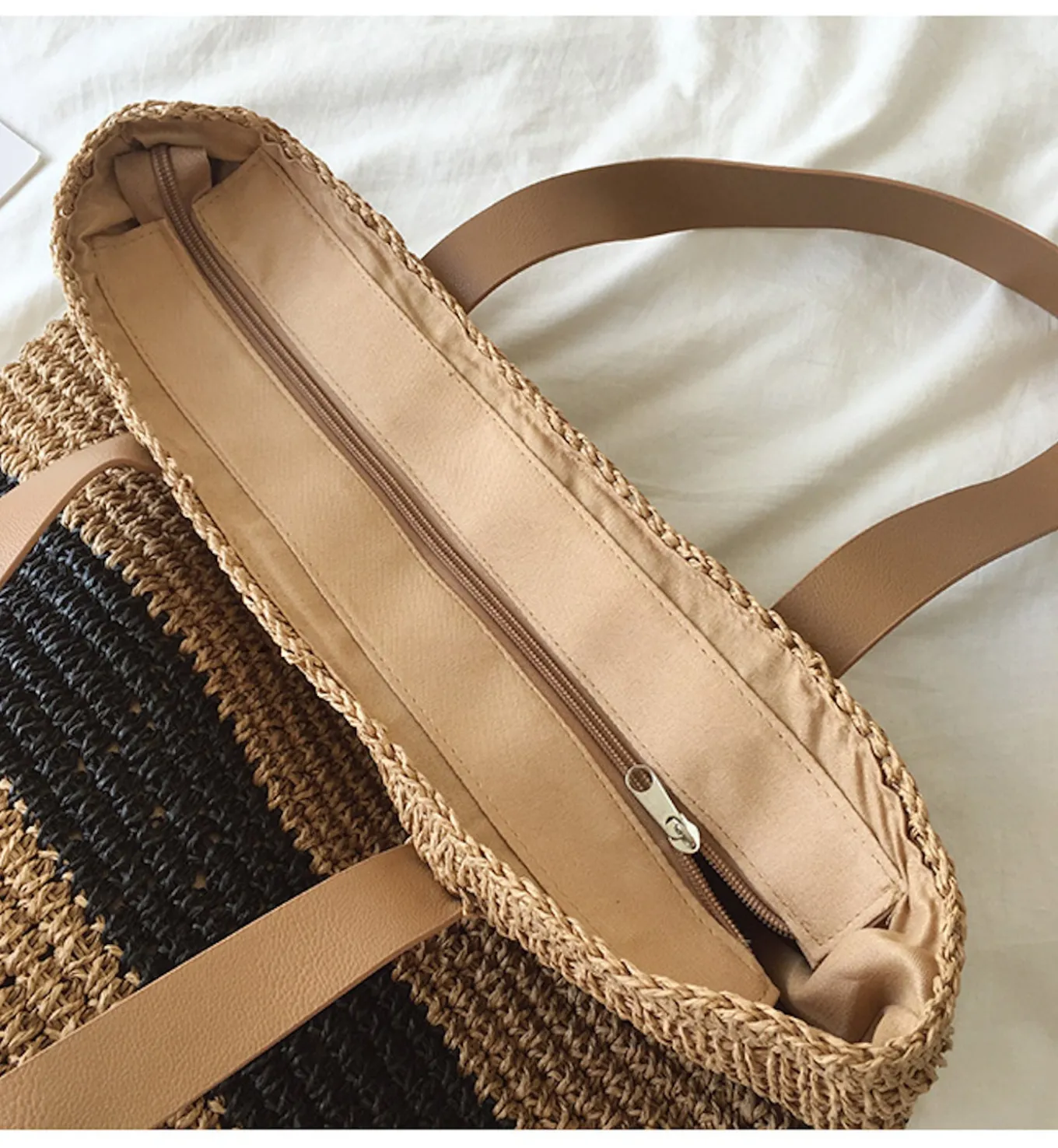 Elena Handbags Striped Straw Woven Tote Bag