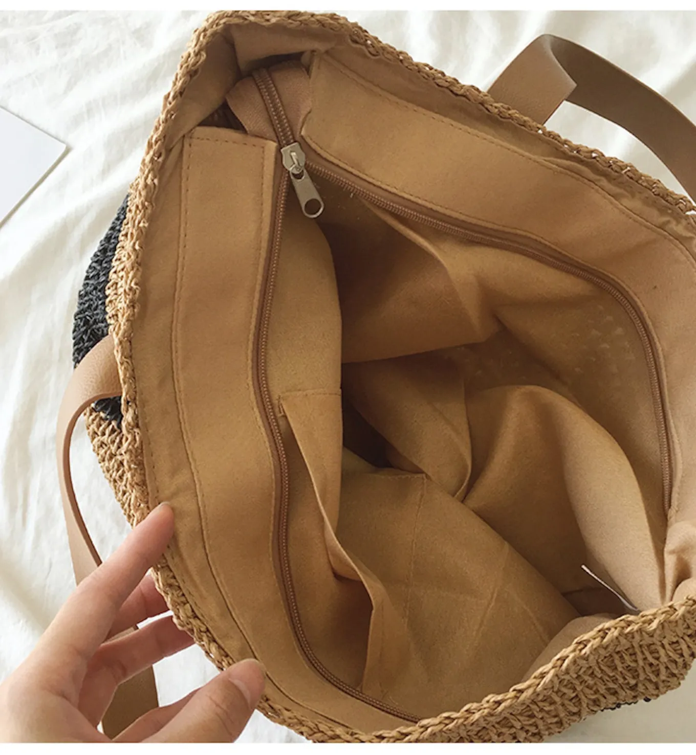Elena Handbags Striped Straw Woven Tote Bag