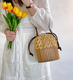 Elena Handbags Summer Bamboo Bucket Shoulder Purse