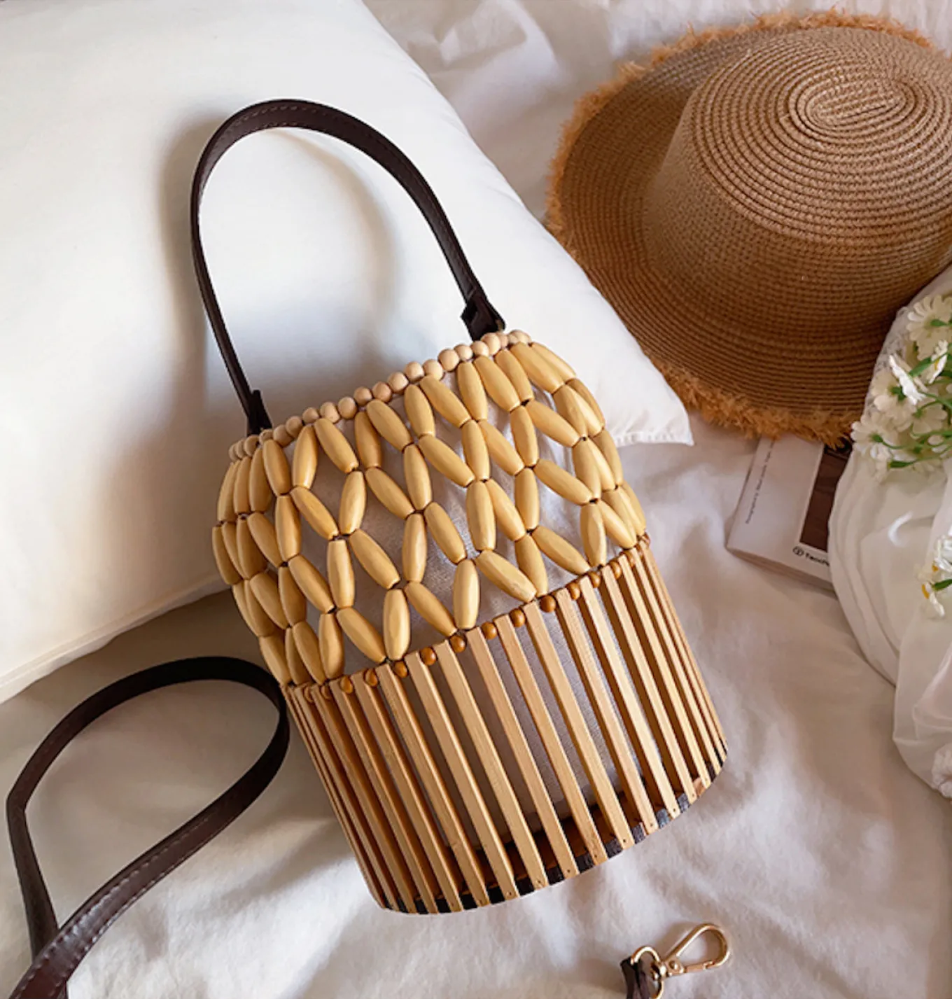 Elena Handbags Summer Bamboo Bucket Shoulder Purse