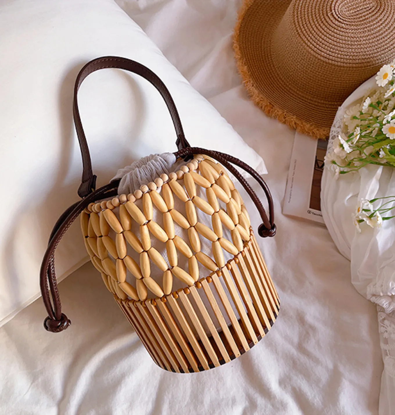 Elena Handbags Summer Bamboo Bucket Shoulder Purse