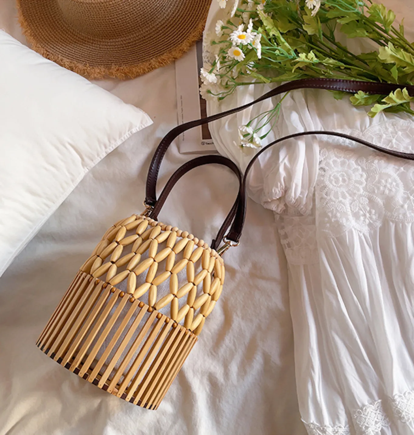 Elena Handbags Summer Bamboo Bucket Shoulder Purse