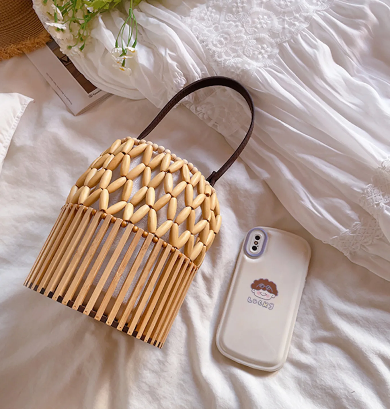 Elena Handbags Summer Bamboo Bucket Shoulder Purse