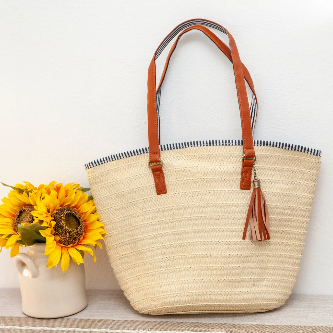 Elena Handbags Summer Basket Tote with Tassle