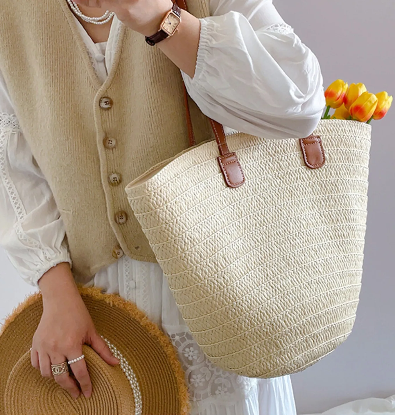 Elena Handbags Summer Basket Tote Bag