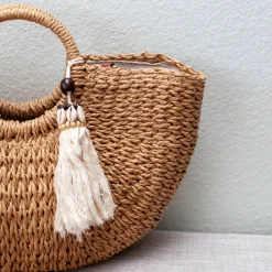Elena Handbags Summer Beach Straw Basket with Tassle