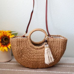 Elena Handbags Summer Beach Straw Basket with Tassle