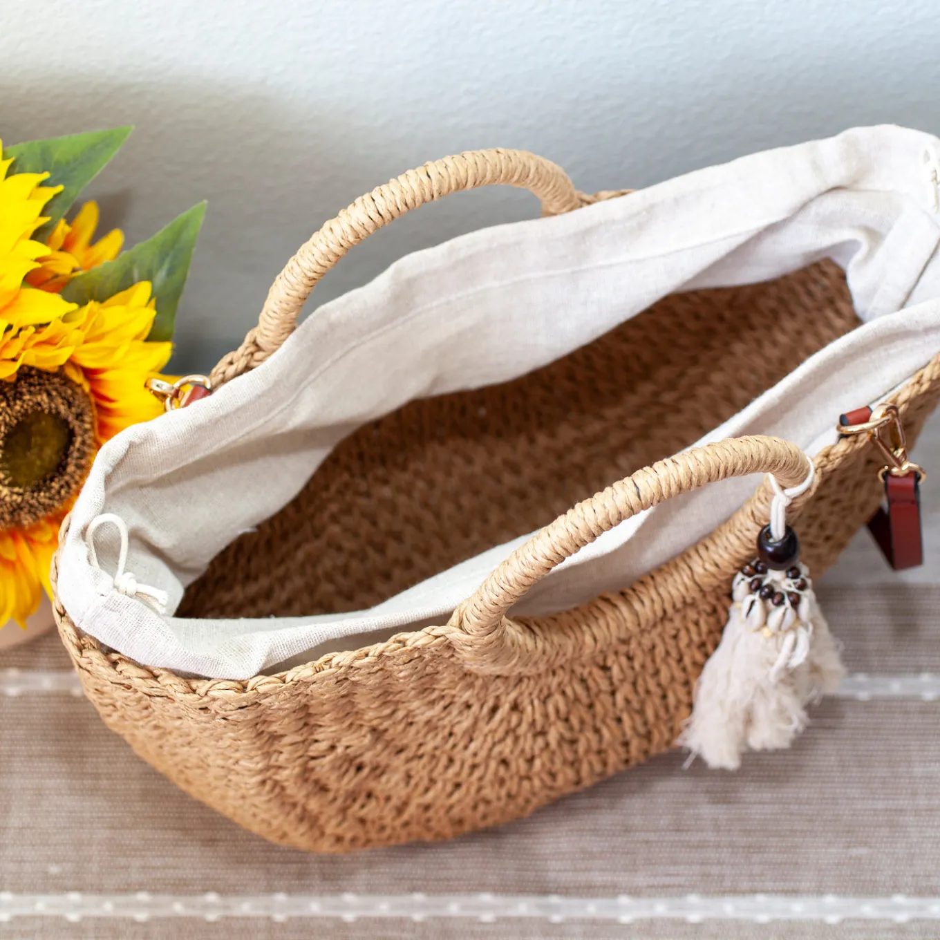 Elena Handbags Summer Beach Straw Basket with Tassle