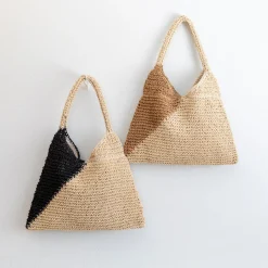 Elena Handbags Summer Boho Simple Two-Tone Straw Shoulder Bag